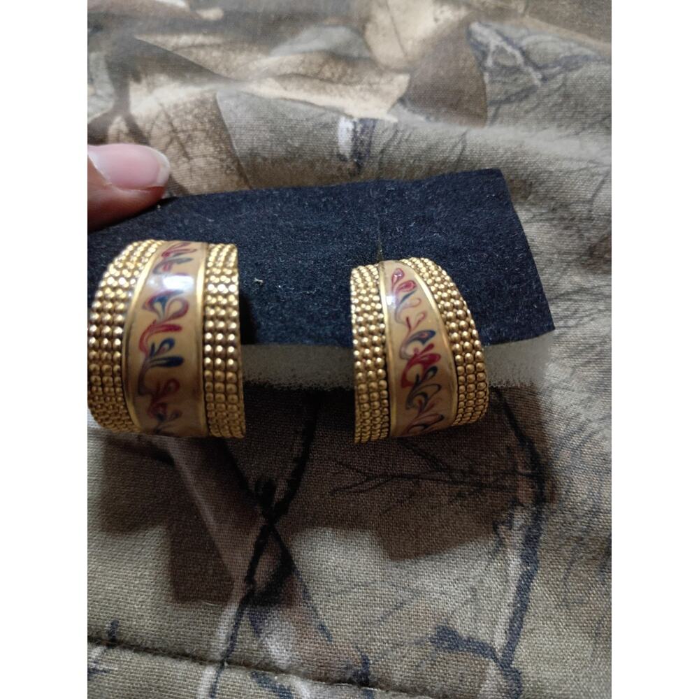 Vintage hand-painted enamel huggies Earings
